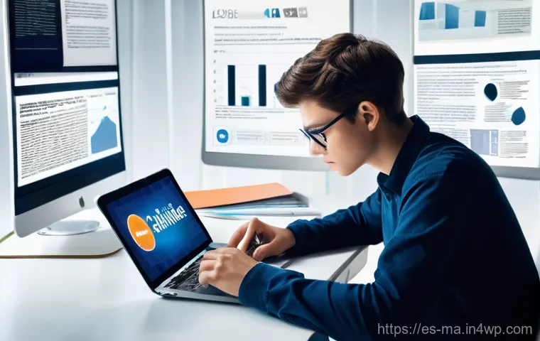 정보 신뢰성 평가에 필요한 기술 - **Prompt:** A young adult, around 18-20 years old, with a focused and analytical expression, sits at...