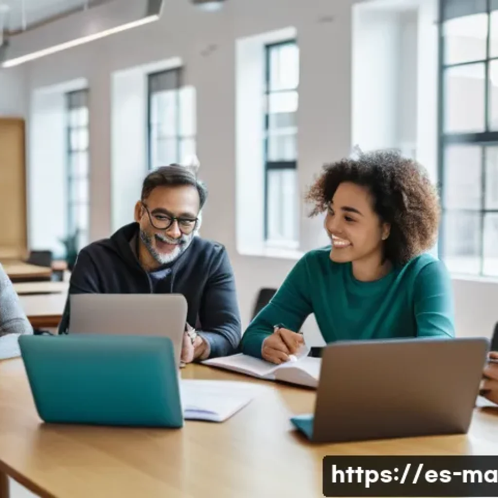 정보 신뢰성 평가와 윤리적 고려사항 - A diverse group of Spanish-speaking adults sitting around a modern table in a bright, cozy library r...